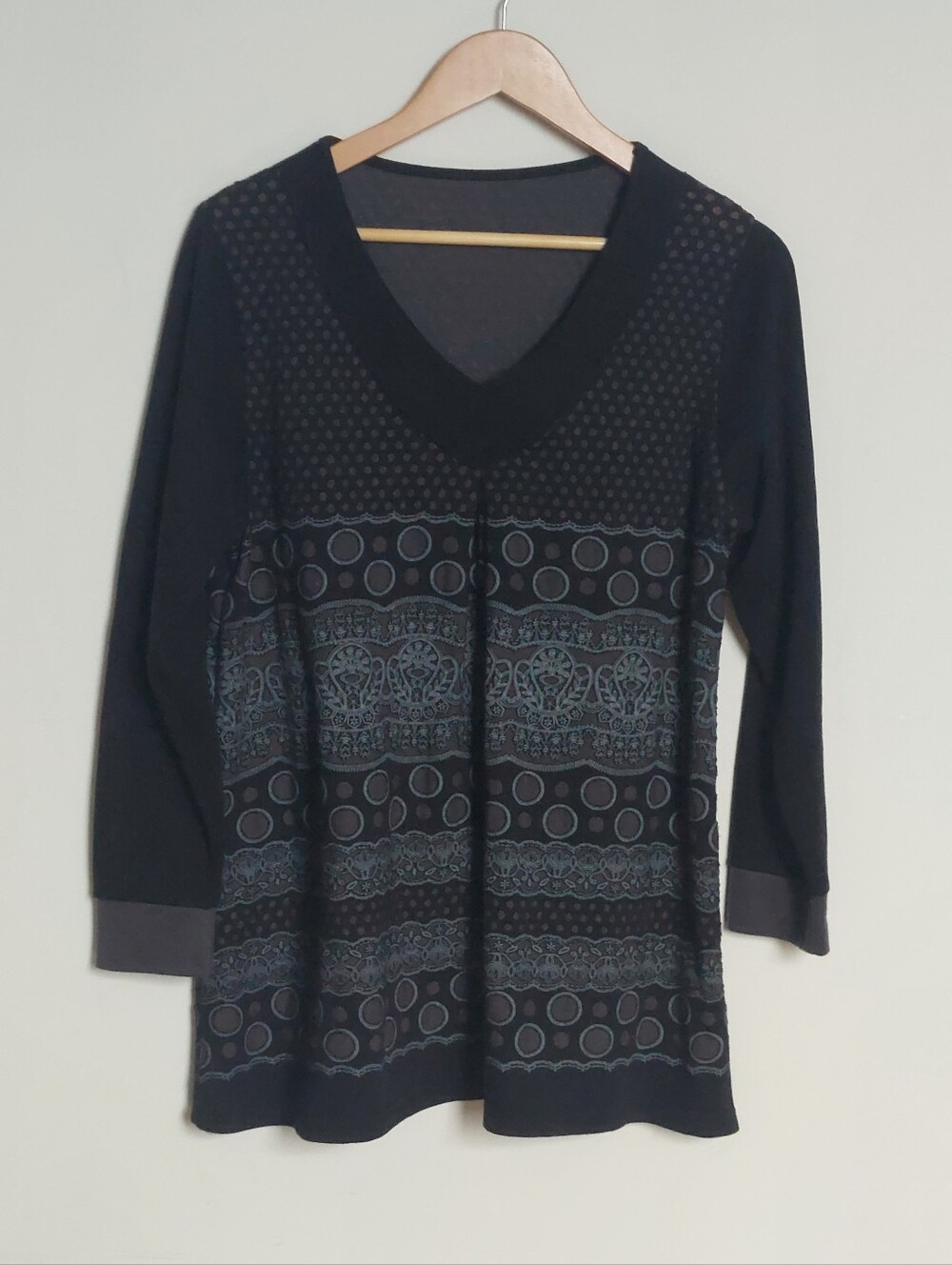 Japanese Black Sheer Mesh Embroidered Tunic Top Long Sleeve